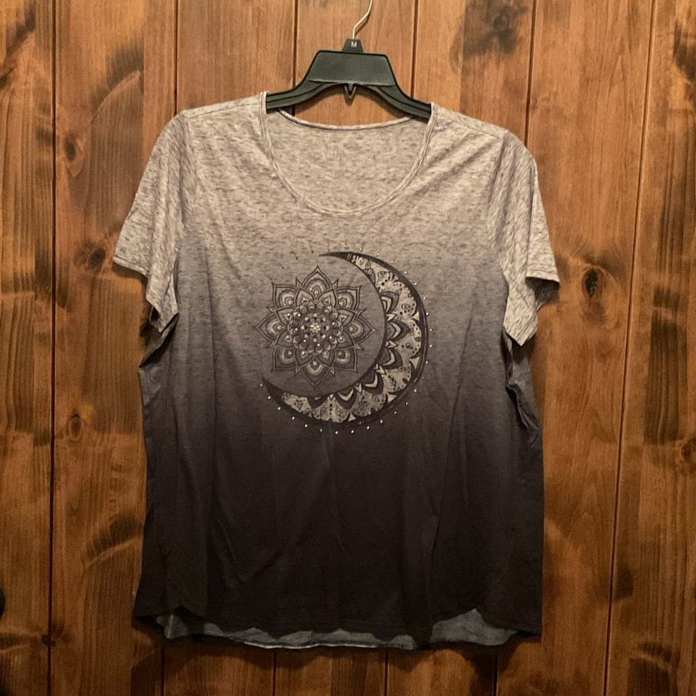 Style & Co. Gray Ombre Moon Graphic Short Sleeve Tee